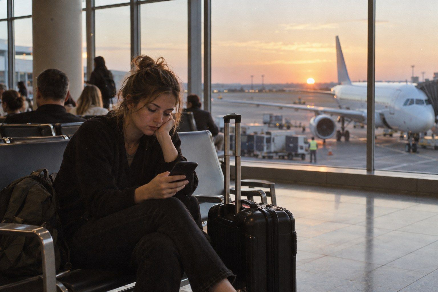 Traveler checking a booking on a phone during a trip